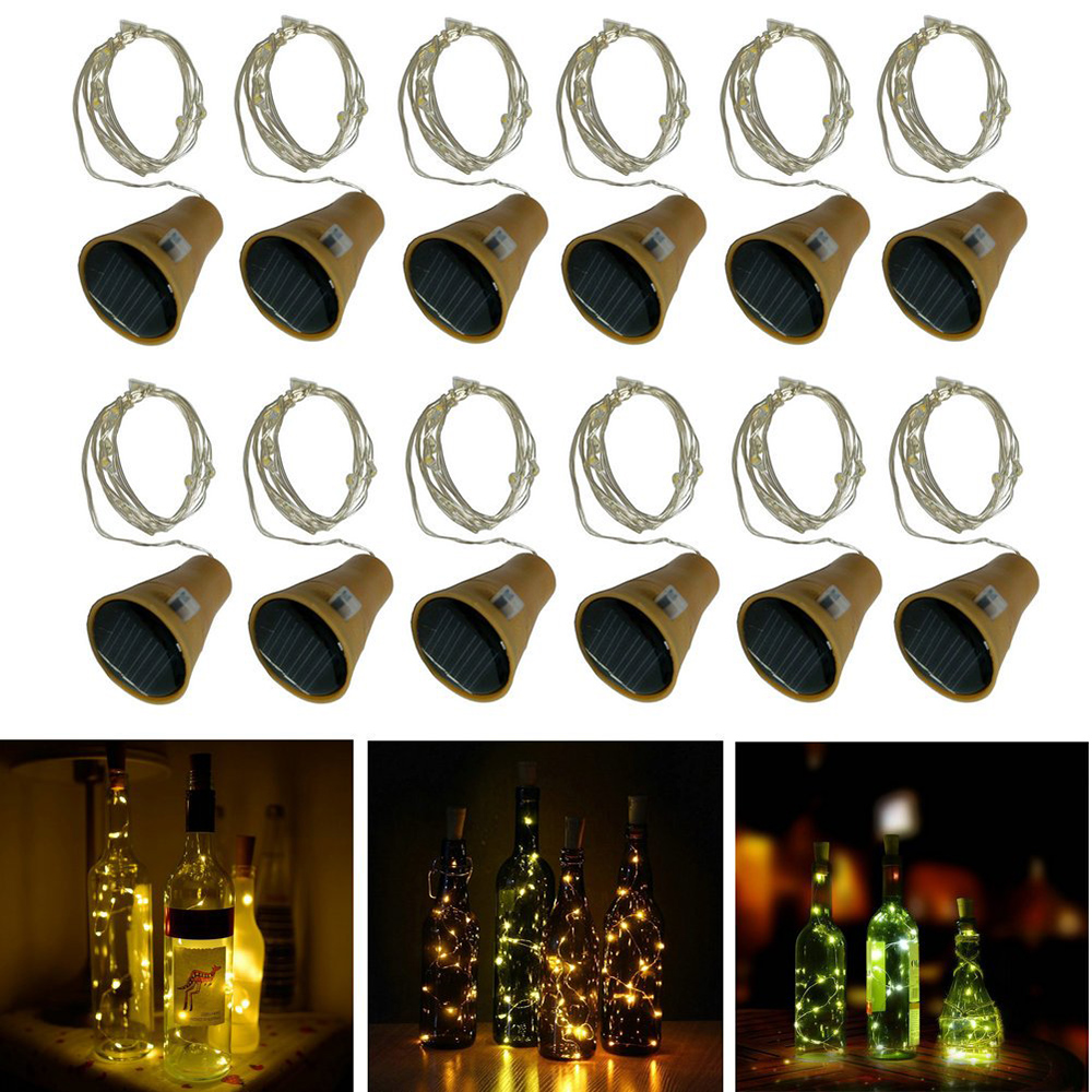 2M 20LEDs Solar Wine Bottle String Light Solar Copper Wire Fairy Lights Cork Shape Christmas